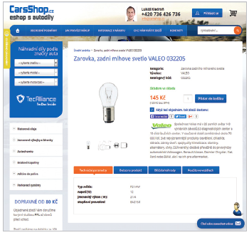 Produktová karta eshopu CarsShop.cz